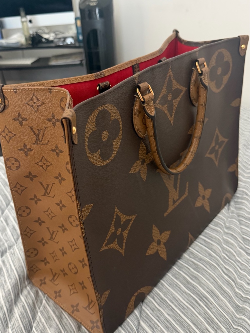 Louis Vuitton Monogram Canvas Reversible Tote - Brown with Red Interior